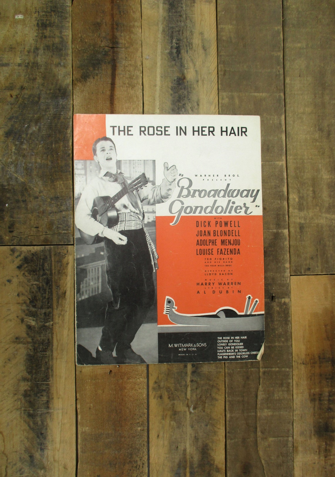 1935 Sheet Music the Rose in Her Hair From the Broadway Gondolier. Dick