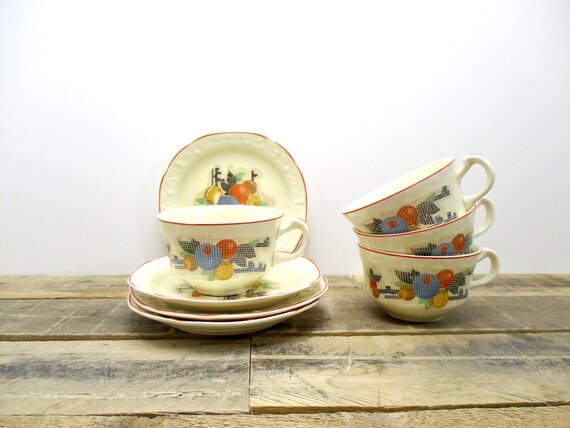 Set of 1940's Dishes by Crooksville China - RARE Needlepoint