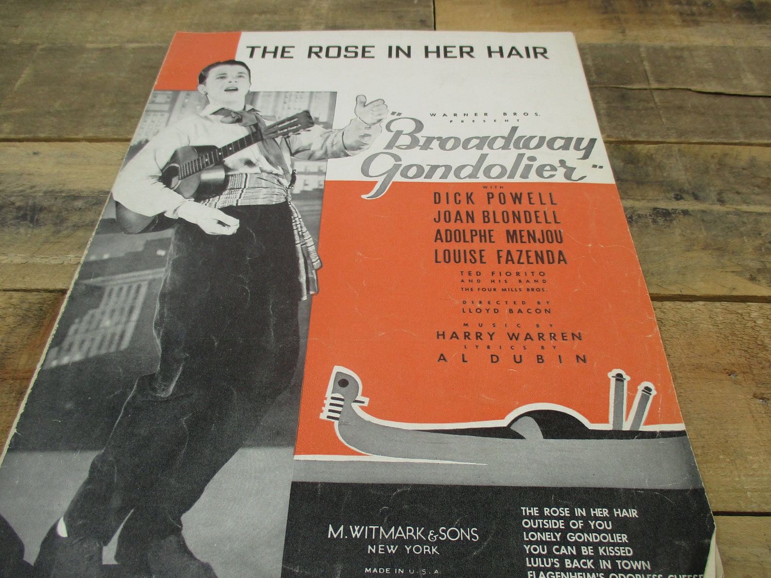 1935 Sheet Music the Rose in Her Hair From the Broadway Gondolier. Dick