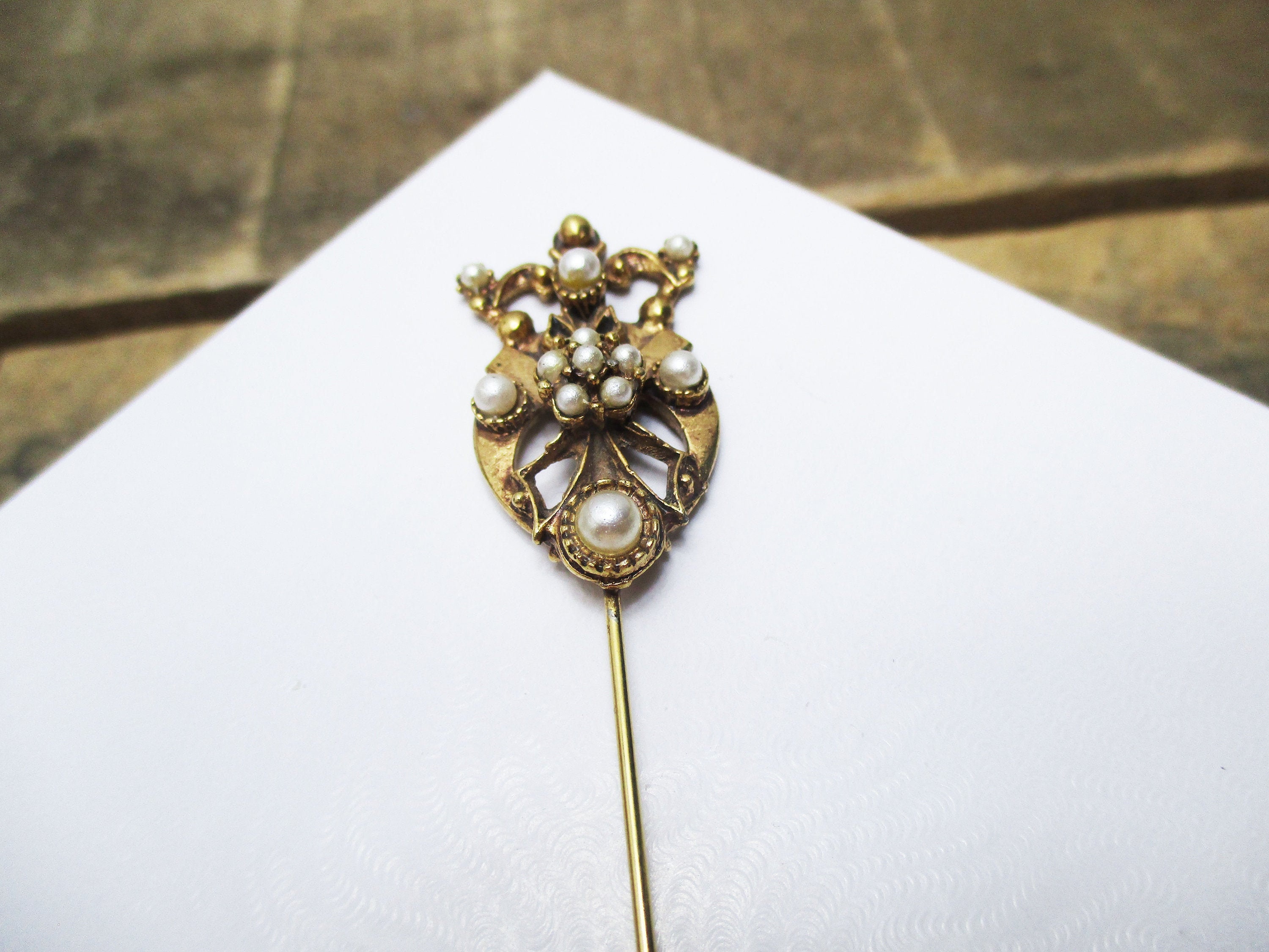 Vintage Florenza Stick Pin Gold Toned Stick Pin With Faux Seed Pearls. Beautiful Baroque Style Florenza Pin. Etsy
