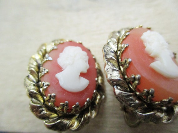 Vintage Cameo Earrings. Large Pink Cameo Earrings… - image 4
