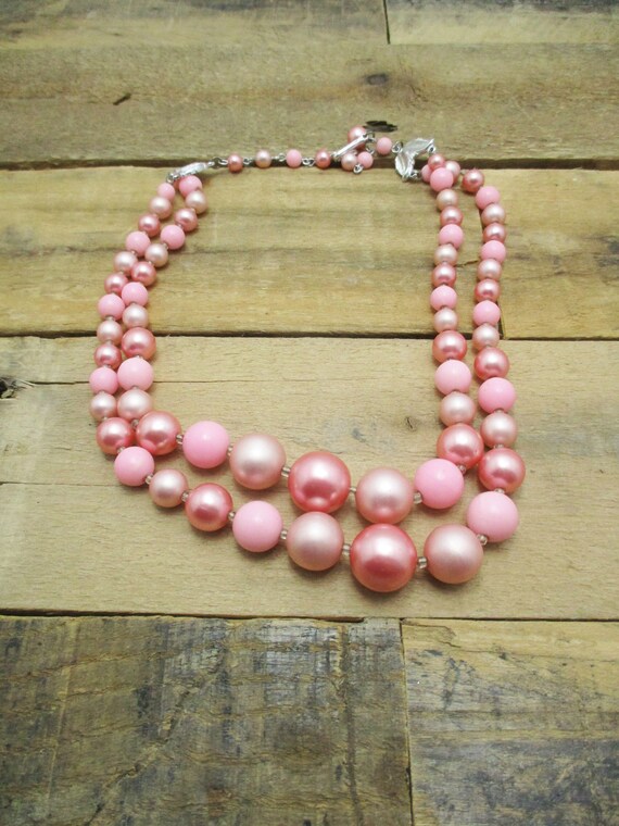 1960s Bright Pink, Double Stranded Necklace.