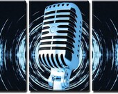 wall26 - 3 Piece Canvas Wall Art - Vintage Microphone on The Abstract Background - Modern Home Decor Stretched and Framed Ready to Hang