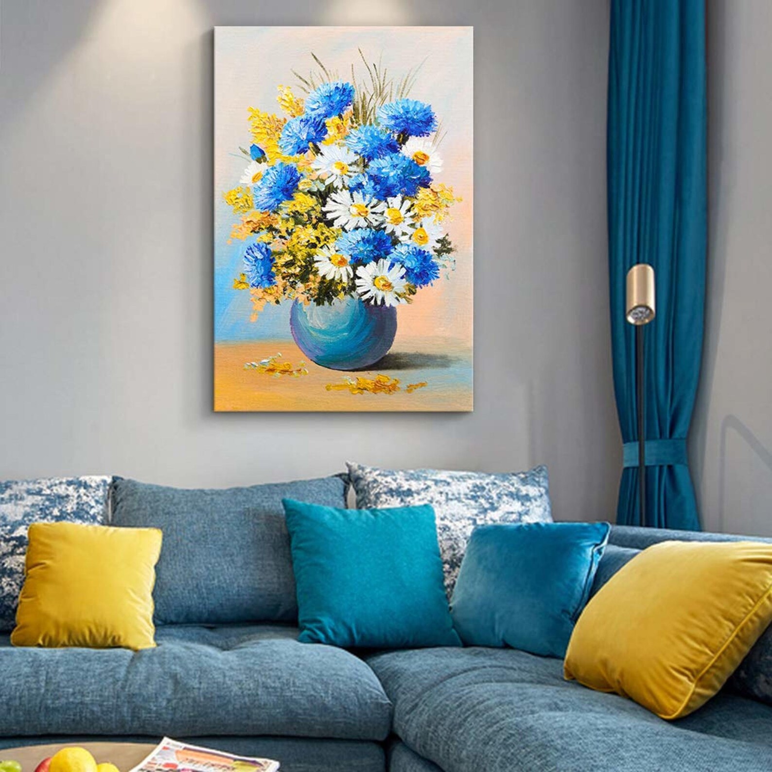 Wall26 Canvas Wall Art Beautiful Flowers Blue Yellow White Etsy