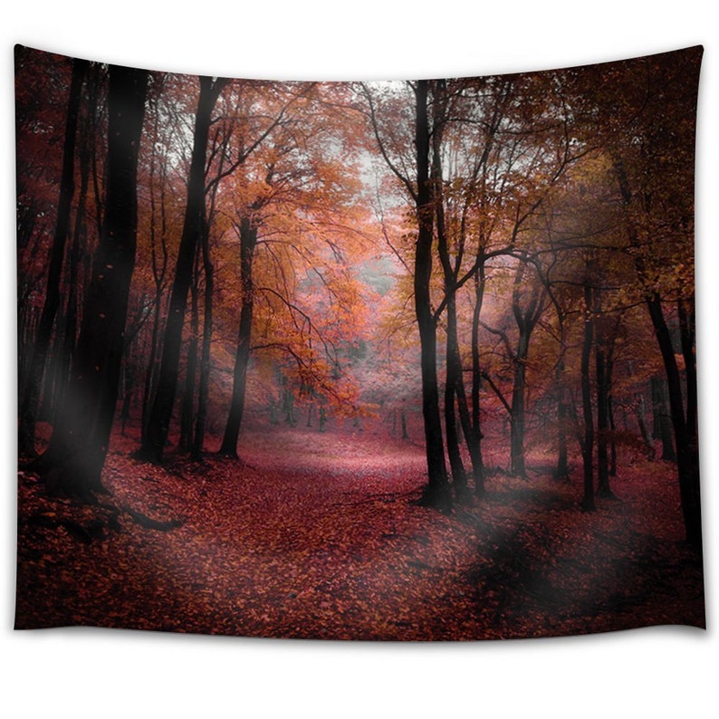 Red Leaves Covering the Forest During Fall Fabric Tapestry | Etsy