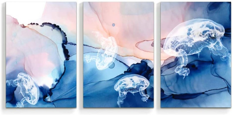 Jellyfish Wall Art Bedroom Wall Decor Jellyfish Print Set of 3 Ocean Animal Printing Art Ocean Lift Canvas Wall Art