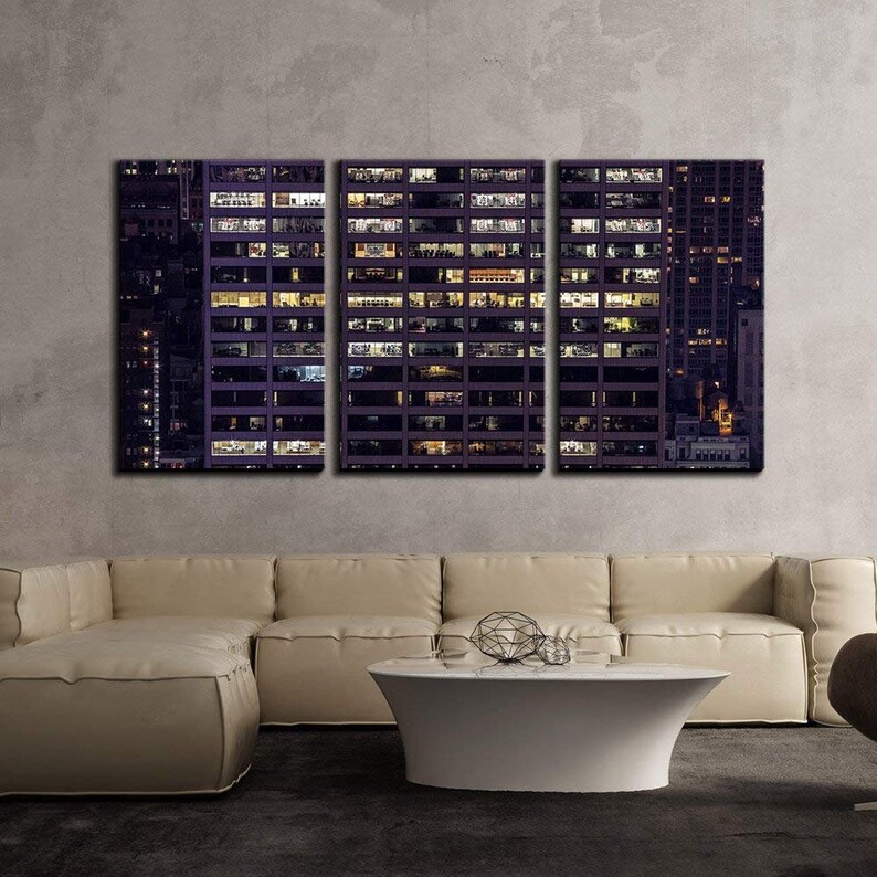 Wall26 3 Piece Canvas Wall Art Office Building at Night | Etsy