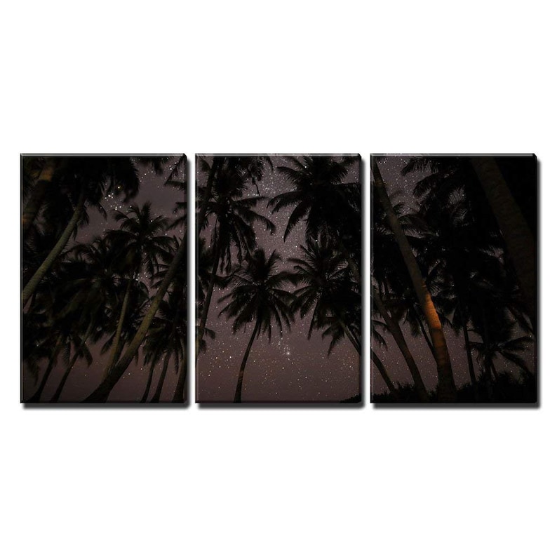 Palm Trees under Starry Sky Modern Home Decor Stretched and Framed Ready to Hang wall26-3 Piece Canvas Wall Art