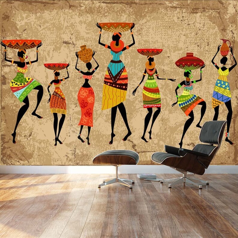 Large Wall Mural Abstract Art African Woman on Grunge | Etsy