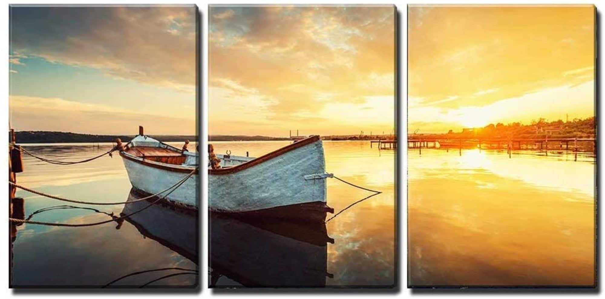 Wall26 3 Piece Canvas Wall Art Boat on Lake with a Etsy