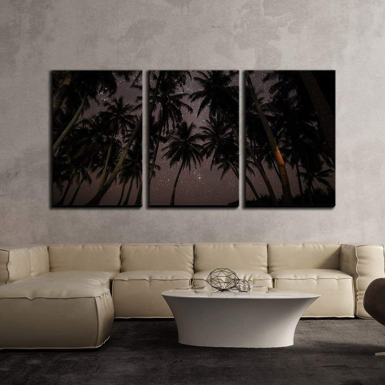 Palm Trees under Starry Sky Modern Home Decor Stretched and Framed Ready to Hang wall26-3 Piece Canvas Wall Art