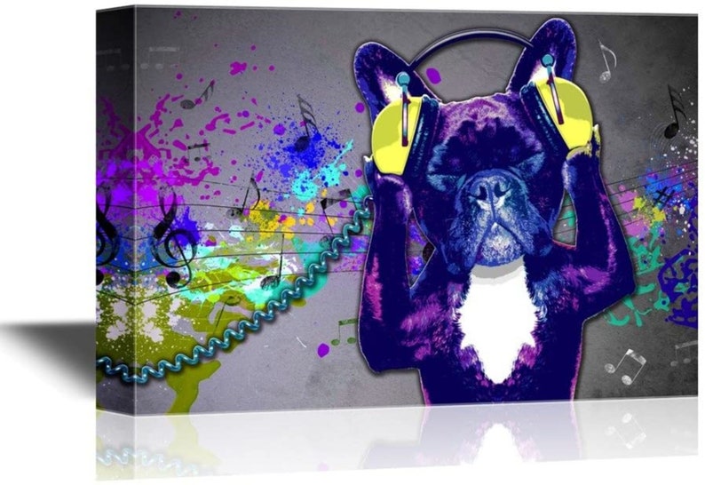 wall26 Canvas Wall Art Dog Listening to Music Funny Animal image 0