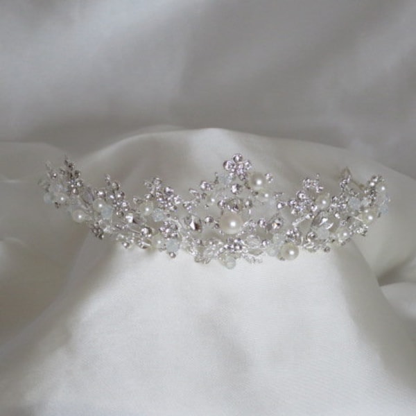 Pearl Rhinestone Tiara Crystals Silver Wedding Tiara Prom Half Crown Headpiece Bling Bridal Veil Bling Wedding Accessories