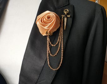 Gold Goth Sword with Triple Chain Satin Rose All Colors Available Grooms Boutonniere Prom Usher Skull Wings Bout Pin Alternative Wedding