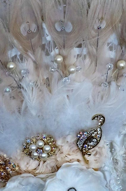 Ivory White Brooch Fan Bouquet Romantic Cruelty Free Peacock | Etsy