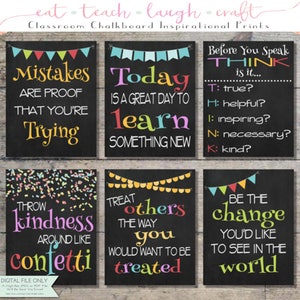 Classroom Chalkboard Prints Package, Classroom Printable Decor, Inspirational Prints, Instant Download - Set of 6 {8"x10"}