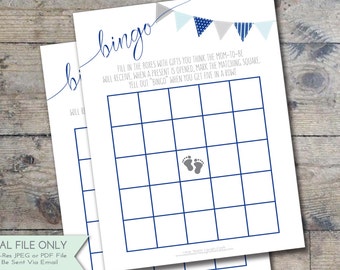 Baby Shower Bingo Cards, Navy Blue and Gray, Baby Shower Activity, Boy Baby Shower {5x7 Instant Digital Download}