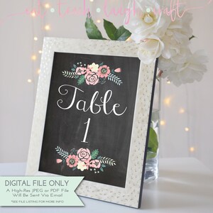 Wedding Table Numbers, Set 1-25 - Chalkboard Floral Table Numbers - Wedding or Shower Table Numbers {Instant Digital Download - 5x7}