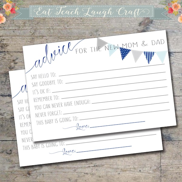 Baby Shower Advice for New Mom and Dad Cards, Navy Blue and Gray, Baby Shower Activity, Boy Baby Shower {4x6 Instant Digital Download}