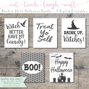 Halloween Art Bundle - Set of 5 Printables - Halloween Decor - Halloween Party - Black & White Prints {Instant Digital Downloads - 8x10}