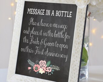 Message In A Bottle Chalkboard Sign, Chalkboard Wedding or Bridal Shower Decor, Guest Book Alternative {DIGITAL DOWNLOAD - 8x10}