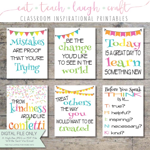 Classroom Inspirational Prints Package, Classroom Printable Decor, Inspirational Prints, Instant Download - Set of 6 {8"x10"}