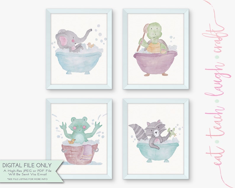 Kids Bathroom Print Elephant in Tub DIY Printable Art Etsy