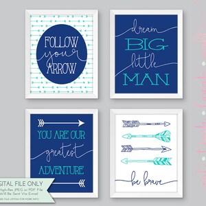 SET de 4 flèches chambre d’enfant sur le thème impressions - décor chambre de bébé garçon - bleu marine, turquoise et blanc - inspiration {téléchargement - 8 x 10}