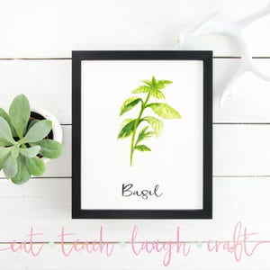Basil Kitchen Herb Print - DIY Printable Sign - Kitchen Decor - Watercolor Printable Art {INSTANT DOWNLOAD - 5x7 & 8x10}