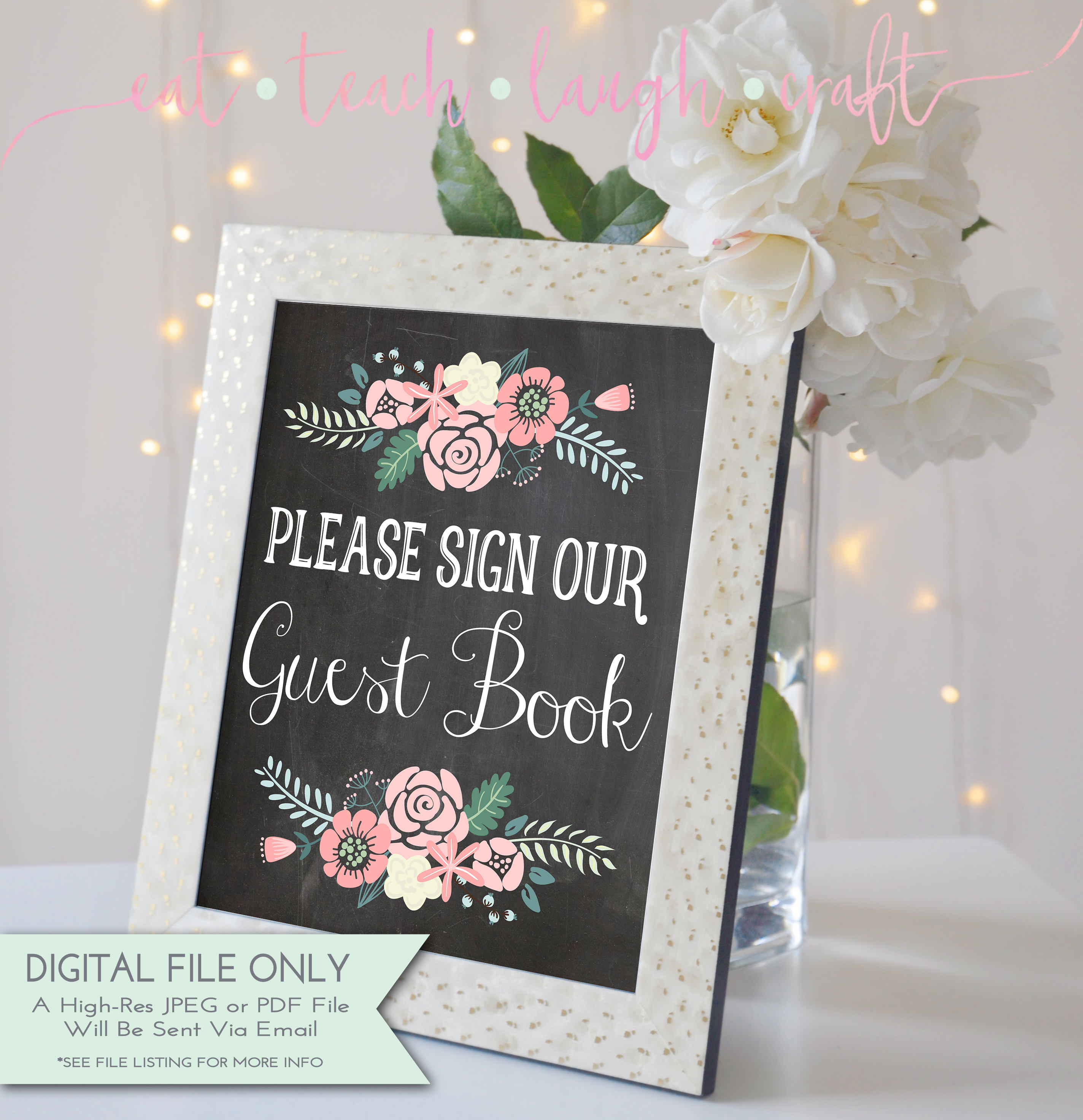 Signe de livre d’or - Mariage au tableau - Signe imprimable - Décor de douche nuptiale - Fête de fiançailles {Téléchargement instantané numérique -8x10}