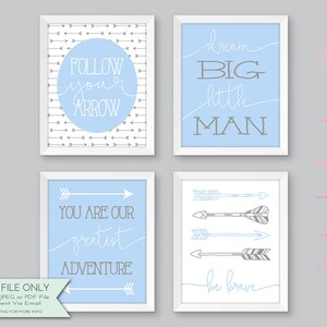 SET OF 4 Arrows Themed Nursery Prints - Baby Boy&#39;s Room Decor - Baby Blue, Gray, & White - Inspirational {Instant Digital Download - 8x10}