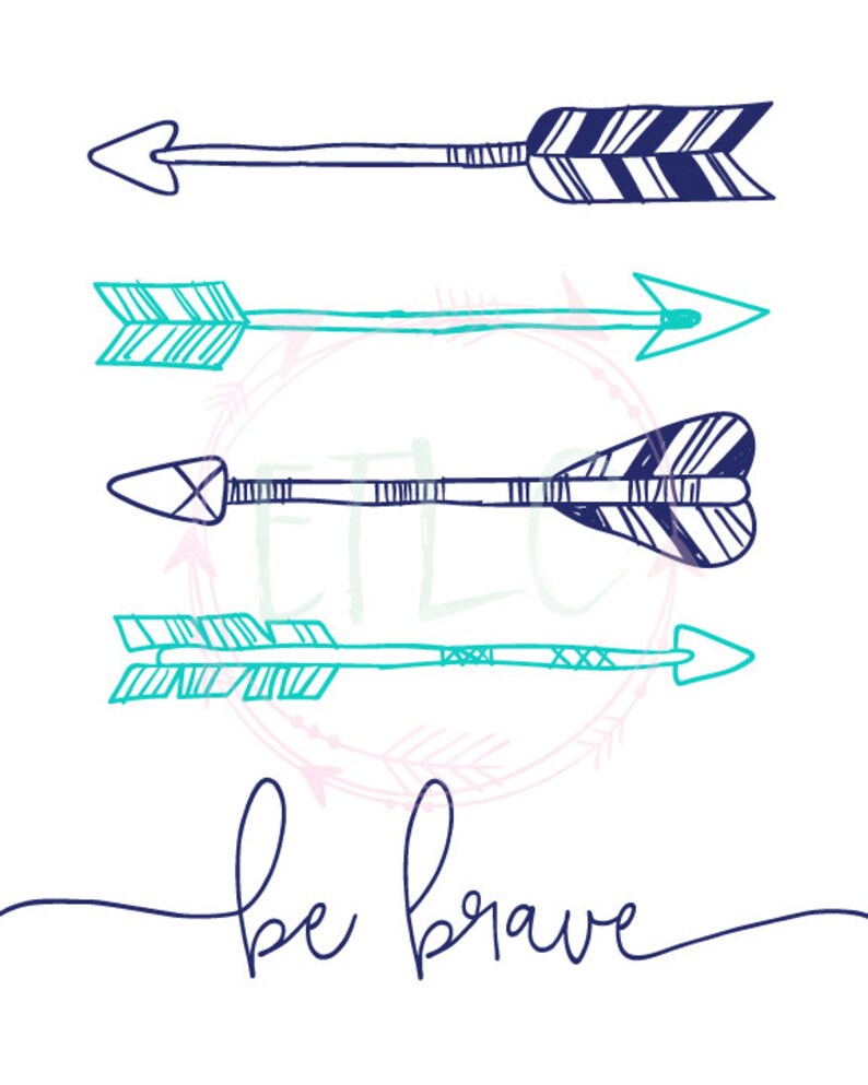 Be Brave Nursery Print Navy &amp; Teal Arrows Baby's Room - Etsy