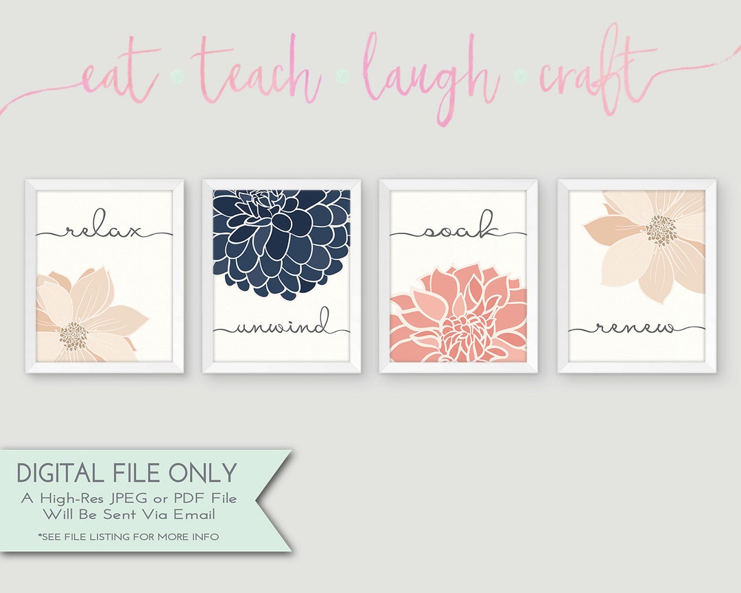 SET OF 4 Bathroom Printables - Relax - Unwind - Soak - Renew - Soft ...