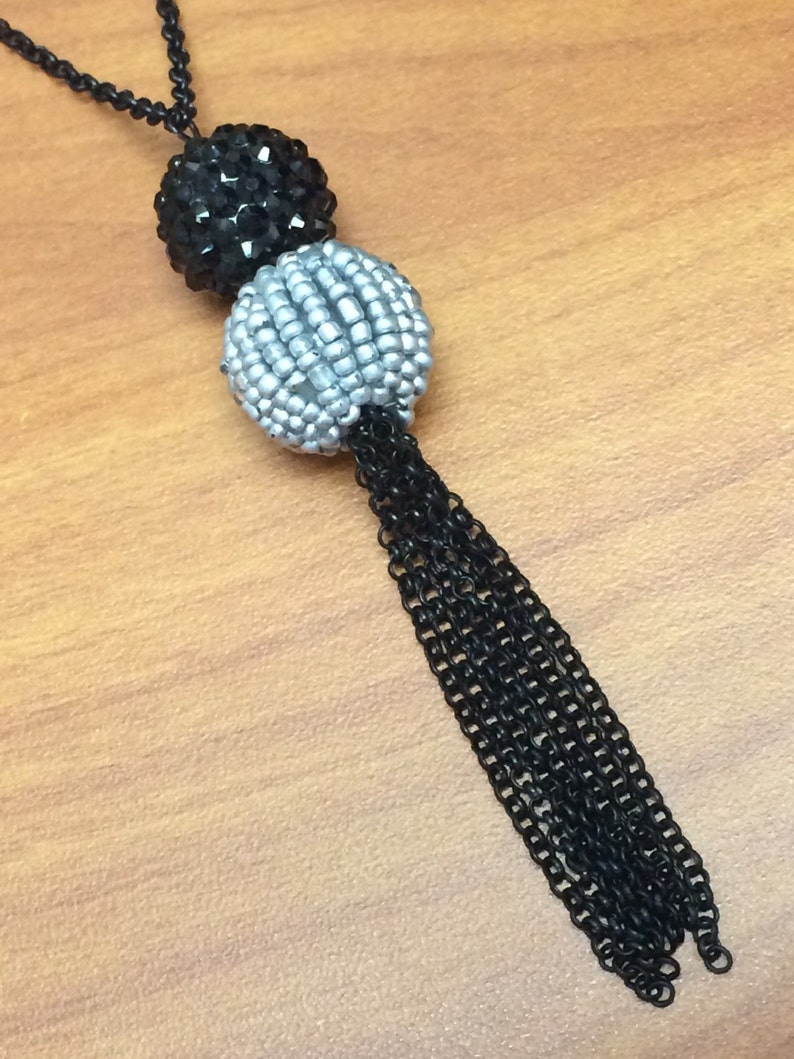 Black tassel necklace Beaded tassel necklace tassel jewelry Etsy