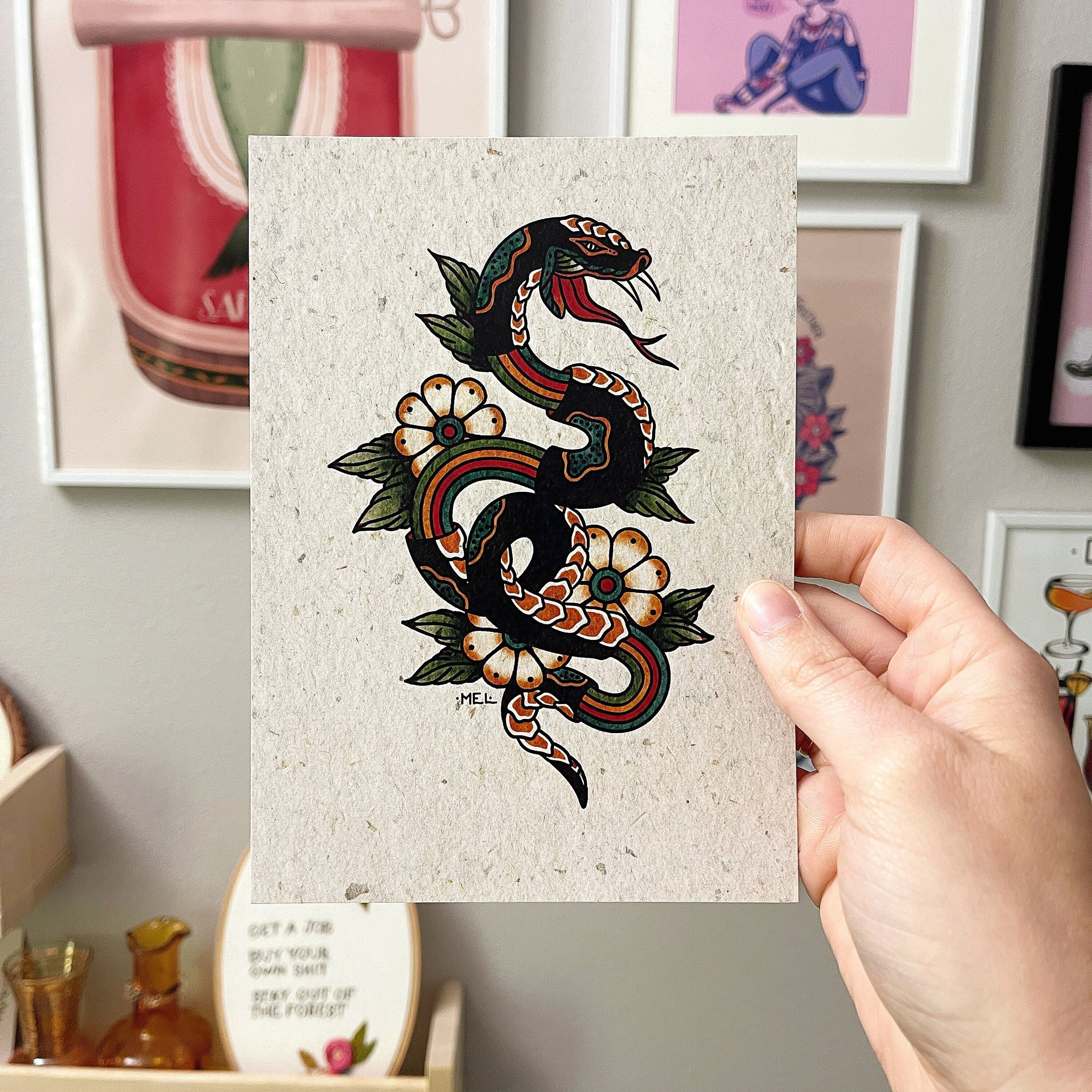 Rainbow Viper Tattoo flash Viper Tattoo Print Rainbow Snake Etsy 日本