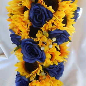 Royal blue roses and sunflowers 2 pieces wedding set small free toss