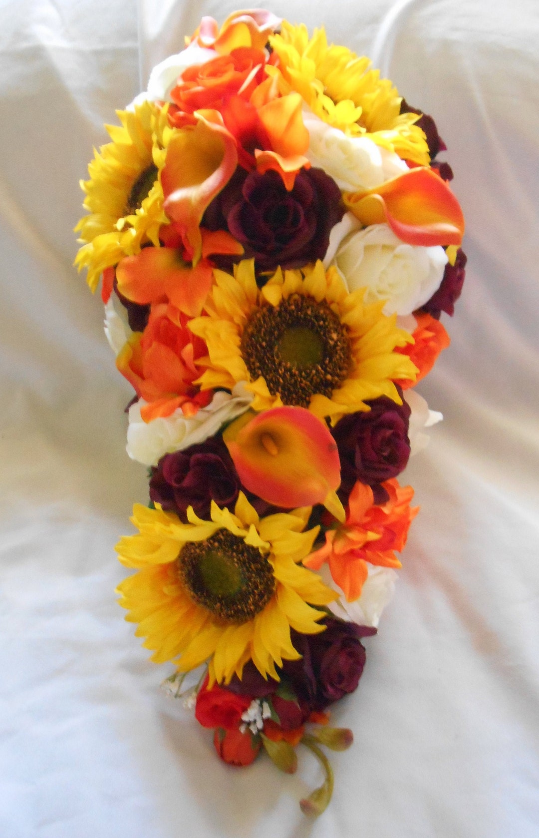 Sunflowers and Roses Burgundy and Burnt Orange Fall Bouquet 2 Pieces Free Boutonnier Etsy