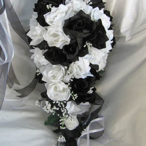 Black and white cascading bridal bouquet 2 pieces