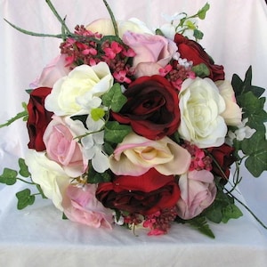 Bridal bouquet red pin and ivory