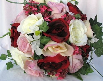 Bridal bouquet red pin and ivory