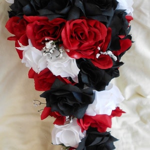 Bride silk bouquet red black and white