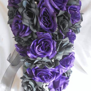 Black And Royal Purple Cascade Wedding Bouquet Gothic Style Weddings Bouquets Corsages Valresa Com