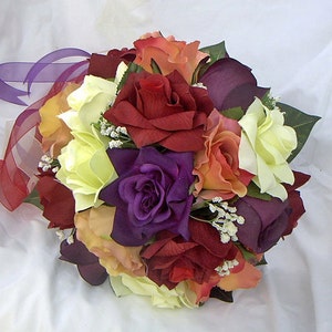 Fall bouquet , purple red yellow, orange. Bridal bouquet set