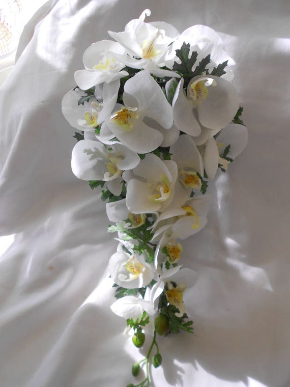 Ramo de novia en cascada todas las orquídeas blancas con - Etsy México