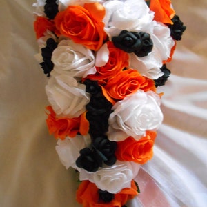 Cascading bridal wedding bouquet  orange black and white2 pieces