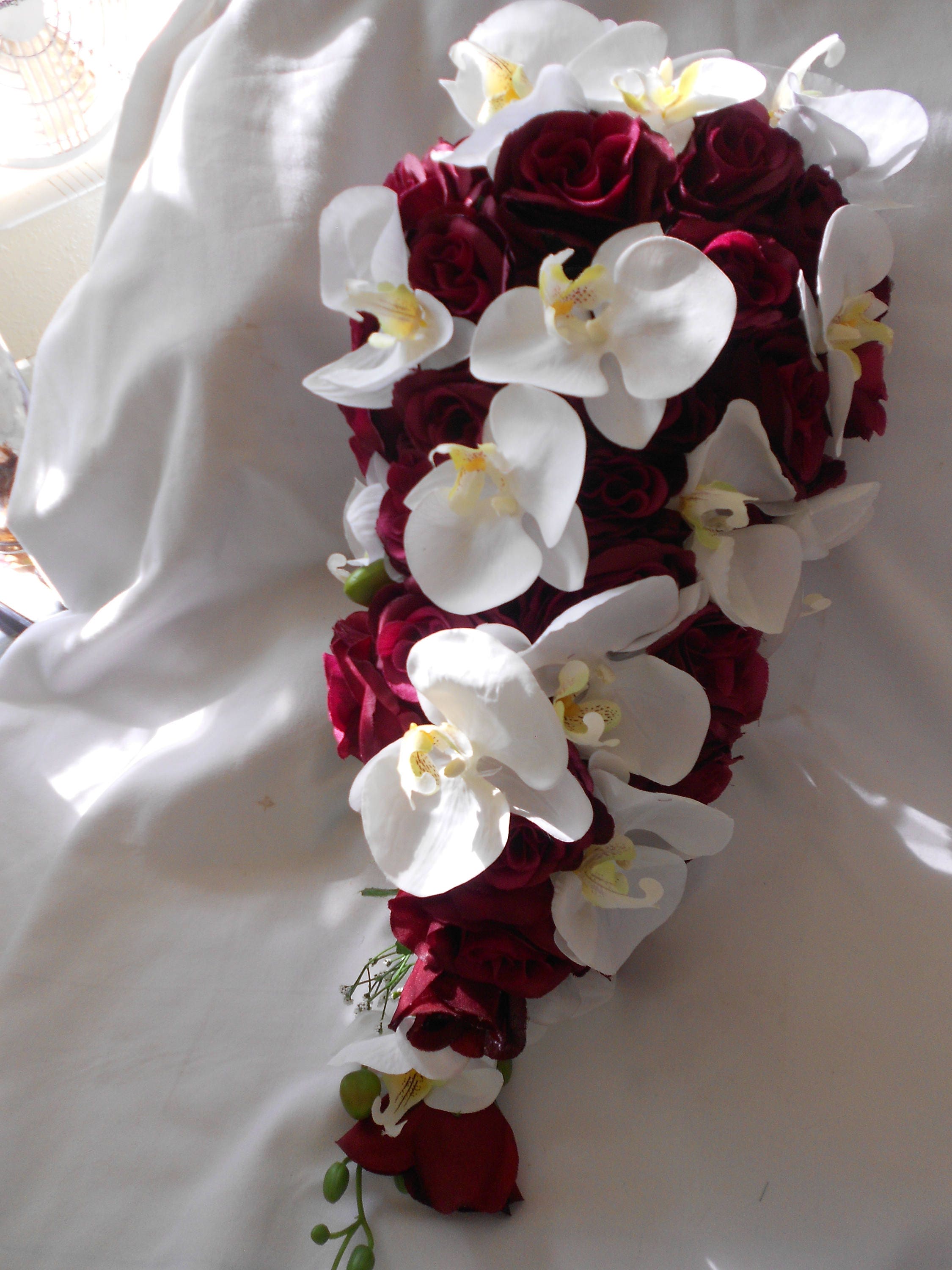 Bride Wedding Bouquet Burgundy Roses White Orchids 8 Pieces - Etsy New  Zealand, image size:2250x3000