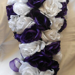 Royal purple and white roses  wedding  bridal set