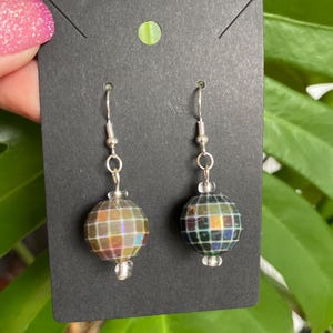 Black Disco Ball Dangle Earrings with Sterling Silver Hardware and Clear Glass Beads