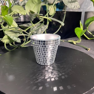 Mini Disco Planter Pot with Rhinestone Gem Border & Drainage Hole