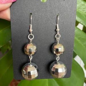 Double Disco Ball Dangle Earrings with Sterling Silver Hardware